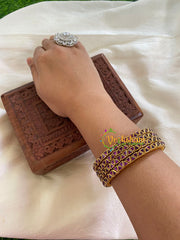 Thin Silk Thread Kundan Bangle -Purple- Triangles -G6142