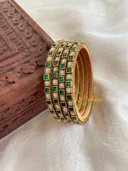 Thin Silk Thread Kundan Bangle -White Green-Square-G6147