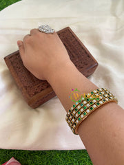 Thin Silk Thread Kundan Bangle -White Green-Square-G6147