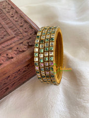 Thin Silk Thread Kundan Bangle -White Green-Square-G6148