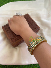 Thin Silk Thread Kundan Bangle -White Green-Square-G6148