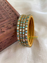 Thin Silk Thread Kundan Bangle -Sea Blue White-Square-G6149