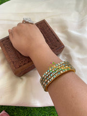 Thin Silk Thread Kundan Bangle -Sea Blue White-Square-G6149