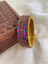 Thin Silk Thread Kundan Bangle -Pink Blue-Square-G6150