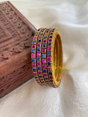 Thin Silk Thread Kundan Bangle -Pink Blue-Square-G6150