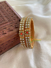 Silk Thread Kada Kundan Bangle -White Red-Squares-G6255