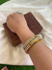 Silk Thread Kada Kundan Bangle -White Red-Squares-G6255