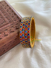 Thin Silk Thread Kundan Bangle -Red Blue-Square-G6152