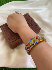 Thin Silk Thread Kundan Bangle -Red Blue-Square-G6152