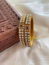 Silk Thread Kada Kundan Bangle -White Purple-Squares-G6254