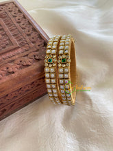 Silk Thread Kada Kundan Bangle -White and Green- Squares-G6253