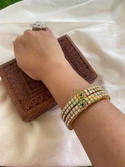 Silk Thread Kada Kundan Bangle -White and Green- Squares-G6253