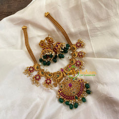 Premium Pendant Short Neckpiece-Green Bead -G7813