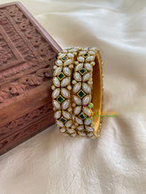 Kada Kundan Bangle -Matt White Green-Flower-G6273