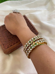 Kada Kundan Bangle -Matt White Green-Flower-G6273