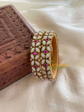 Kada Kundan Bangle -Matt White Pink-Flower-G6272
