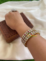 Kada Kundan Bangle -Matt White Pink-Flower-G6272