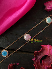 Rose Gold Layered Daily Wear AD Stone Bracelet Chain-Pastel-G4178