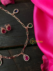 Rose Gold Daily Wear AD Stone Pendant Chain-Pear 5 Pendants-Colors- G4124