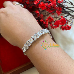 White Tone American Diamond Bracelet-Floral Square-G3242