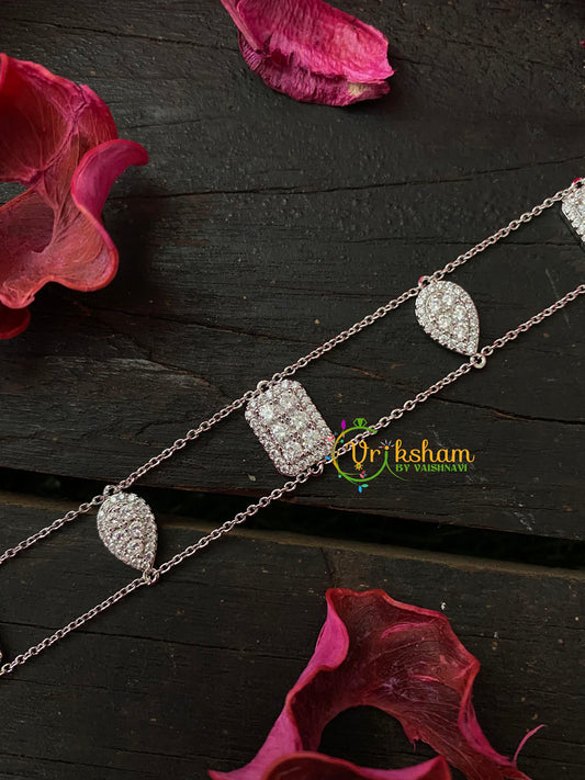 Silver Daily Wear AD Stone Bracelet Chain-Pear and Rectangle-G4162