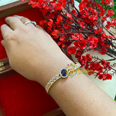 Gold Tone American Diamond Bracelet-Blue Oval-G3269