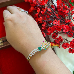 Gold Tone American Diamond Bracelet-Centre Green-G3268