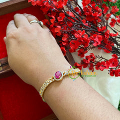 Gold Tone American Diamond Bracelet-Centre Pink-G3267