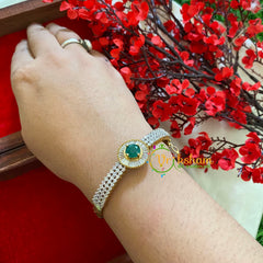 Gold Tone American Diamond Bracelet-Round Green-G3265