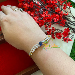 Gold Tone American Diamond Bracelet-Petals-Blue-G3263