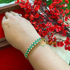 Gold Tone American Diamond Bracelet-Green-G3261