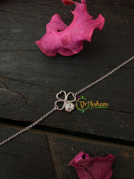 Silver Daily Wear AD Stone Bracelet Chain-Heart Flower- G4135