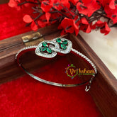 White Tone American Diamond Twin Stone Bracelet-Green-G3250