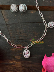 Silver Daily Wear AD Stone Pendant Chain-Oval- G4127