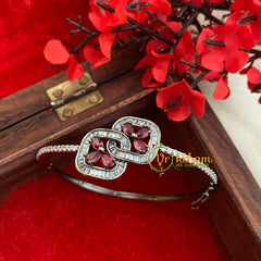 White Tone American Diamond Twin Stone Bracelet-Red-G3251