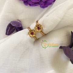 Premium AD Stone Toe Rings -Petals-Red-G7516