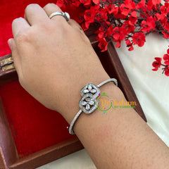 White Tone American Diamond Twin Stone Bracelet-White-G3252