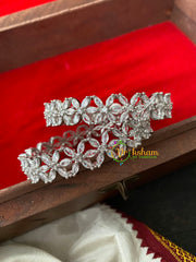 PremiumWhite Tone AD Stone Bangle-Flower-G409