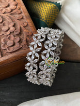 PremiumWhite Tone AD Stone Bangle-Flower-G409