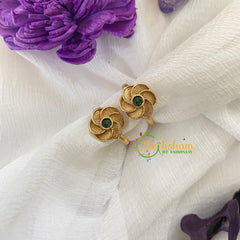 Premium AD Stone Toe Rings-Twisted Flower-Green -G7506