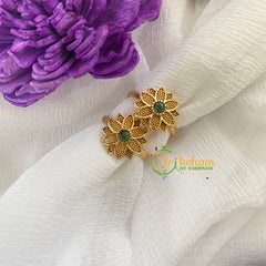 Premium AD Stone Toe Rings-Striped Flower -Green -G7502