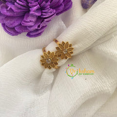 Premium AD Stone Toe Rings -Striped Flower-White -G7503