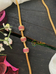 Traditional AD Stone Mogappu Chain-Red White-Round 1-G4216