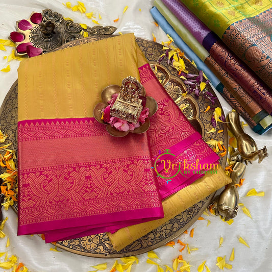 Yellow with Pink Silk Saree - Kanchi Silk -VS1560