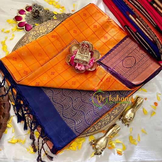 Orange Kattam Butta Silk Saree -Kanchi Silk -VS1566