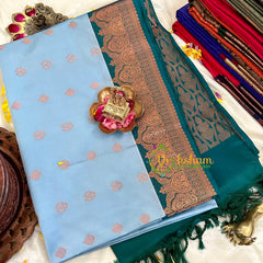 Steel Blue with Teal Green Kanchi Silk -VS1570