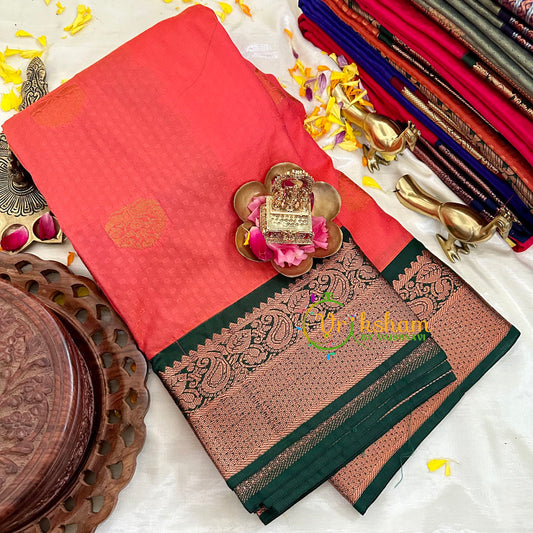 Pista Green and Red Kanchi Silk Saree-VS1552