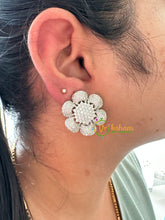 White Tone American Diamond Stud -Floral-G6616