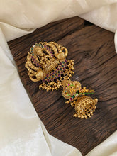 Premium Lakshmi Single Jada Billai with Jhumkas-Temple Bun Billai - Red Green -G9605