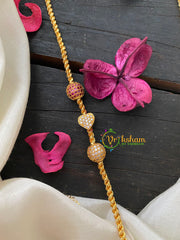 Traditional AD Stone Mogappu Chain-Red White-Heart Round-G4197